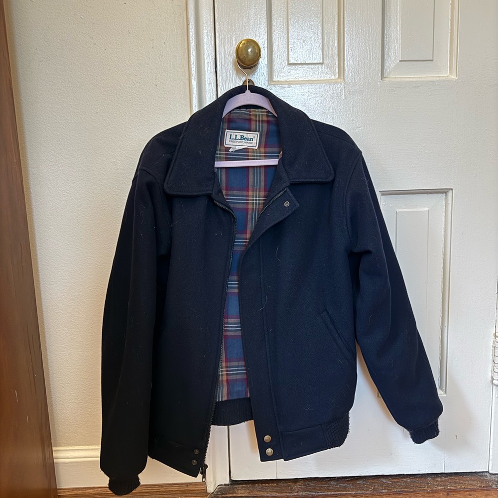 Vintage Made in USA L.L. Bean Navy Wool Bomber Jacket